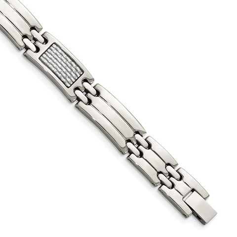 Stainless Steel with White Carbon Fiber 8.5" Bracelet