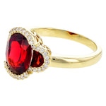 3 Stone Garnet with Diamond Halo Ring