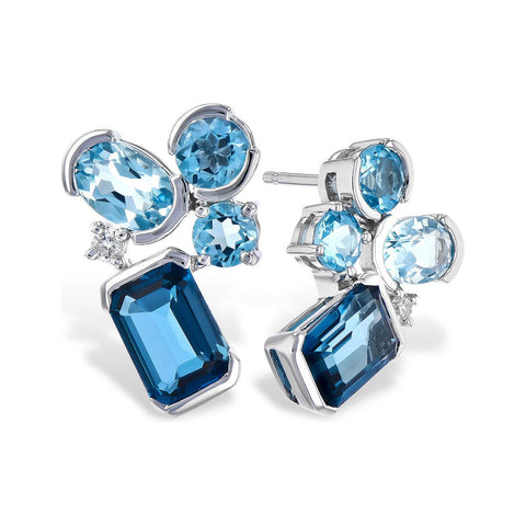 Multi Stone Studs with Blue Topaz and Diamonds