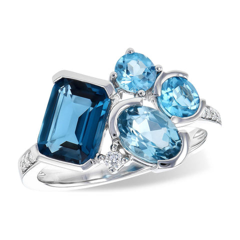 Mutli Stone Blue Topaz Ring with Diamonds