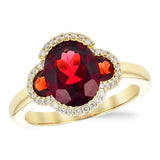 3 Stone Garnet with Diamond Halo Ring