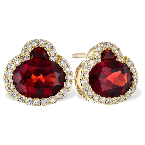 Garnet with Diamond Halo Studs