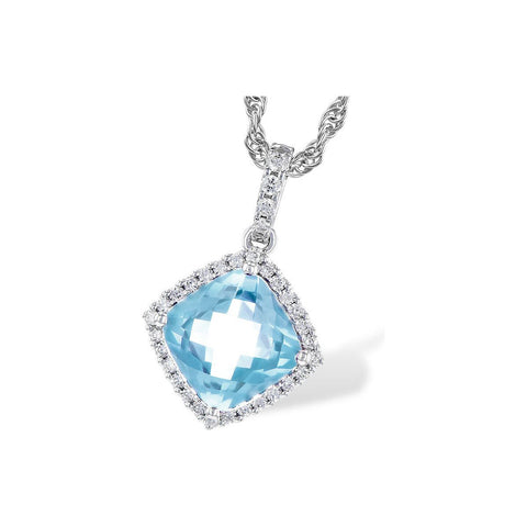 Checkerboard Aquamarine with Diamond Halo Pendant