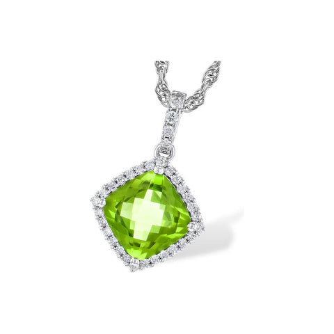 Checkerboard Peridot with Diamond Halo Pendant