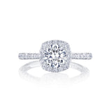 18k White Gold Petite Crescent Round Halo Engagement Ring