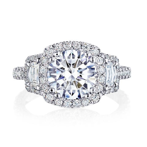 Royal T 3 Stone Petite Crescent Platinum Engagement Ring