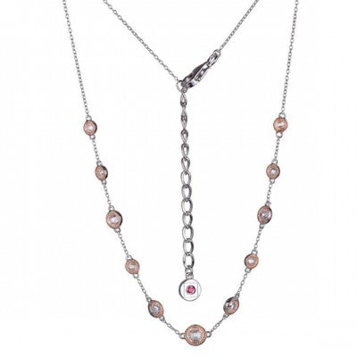 Sterling and Rose Gold CZ Station Necklace