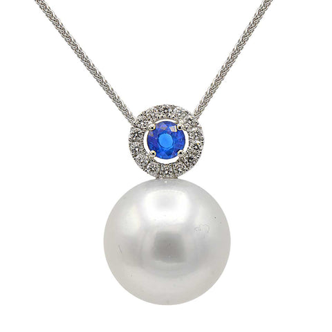 South Sea Pearl Sapphire and Diamond Pendant