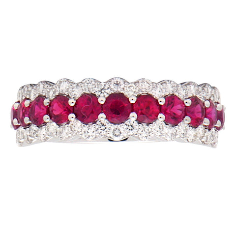 18k White Gold Ruby & Diamond Band