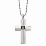 Stainless Steel Brushed And Polished With Black CZ Cross Necklace