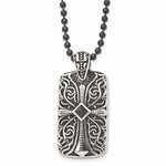 Stainless Steel Black Agate Dog Tag Pendant Necklace